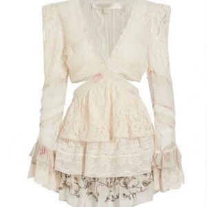 LoveShackFancy Karine Lace Minidress - Magnolia Tea